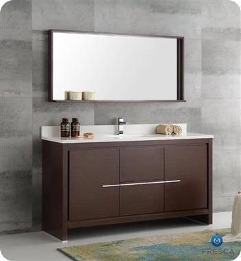 Fresca Allier 60" Wenge Brown Modern Single Sink Bathroom Vanity w/ Mirror