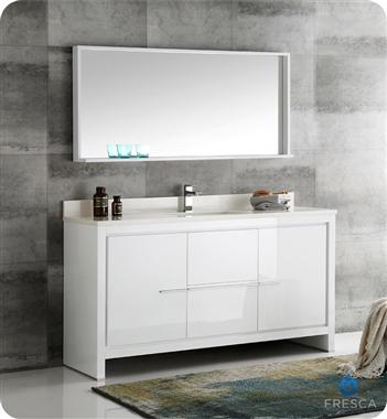 Fresca Allier 60" White Modern Single Sink Bathroom Vanity w/ Mirror
