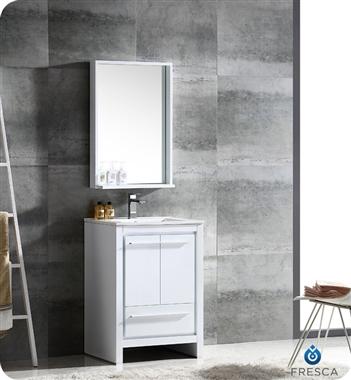 Fresca Allier 24" White Modern Bathroom Vanity w/ Mirror