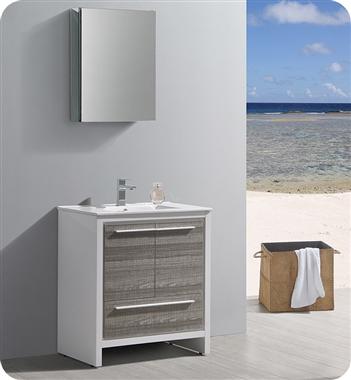 Fresca Allier Rio 30" Ash Gray Modern Bathroom Vanity w/ Medicine Cabinet
