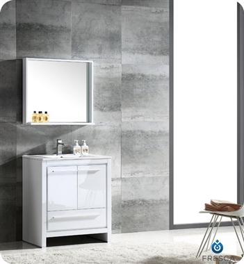 Fresca Allier 30" White Modern Bathroom Vanity w/ Mirror