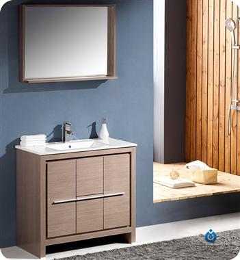 Fresca Allier 36" Gray Oak Modern Bathroom Vanity w/ Mirror