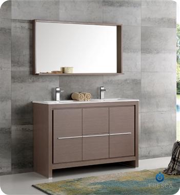 Fresca Allier 48" Gray Oak Modern Double Sink Bathroom Vanity w/ Mirror