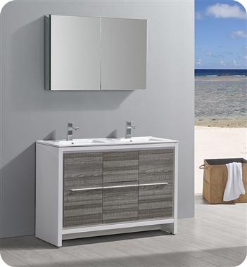 Fresca Allier Rio 48" Ash Gray Double Sink Modern Bathroom Vanity w/ Medicine Cabinet