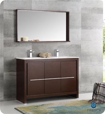 Fresca Allier 48" Wenge Brown Modern Double Sink Bathroom Vanity w/ Mirror