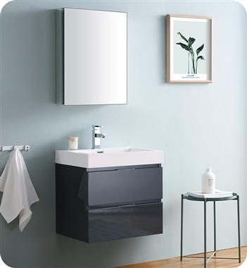 Fresca Valencia 24" Dark Slate Gray Wall Hung Modern Bathroom Vanity w/ Medicine Cabinet