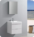 Fresca Valencia 24" Glossy White Wall Hung Modern Bathroom Vanity w/ Medicine Cabinet