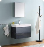 Fresca Valencia 30" Dark Slate Gray Wall Hung Modern Bathroom Vanity w/ Medicine Cabinet