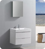 Fresca Valencia 30" Glossy White Wall Hung Modern Bathroom Vanity w/ Medicine Cabinet
