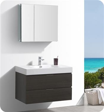 Fresca Valencia 36" Gray Oak Wall Hung Modern Bathroom Vanity w/ Medicine Cabinet