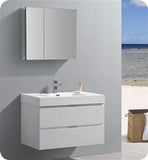 Fresca Valencia 36" Glossy White Wall Hung Modern Bathroom Vanity w/ Medicine Cabinet
