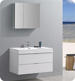 Fresca Valencia 42" Glossy White Wall Hung Modern Bathroom Vanity w/ Medicine Cabinet