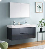 Fresca Valencia 48" Dark Slate Gray Wall Hung Double Sink Modern Bathroom Vanity w/ Medicine Cabinet