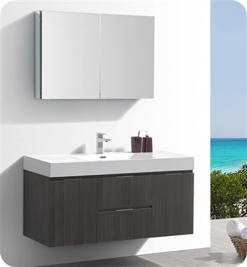 Fresca Valencia 48" Gray Oak Wall Hung Modern Bathroom Vanity w/ Medicine Cabinet