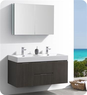 Fresca Valencia 48" Gray Oak Wall Hung Double Sink Modern Bathroom Vanity w/ Medicine Cabinet
