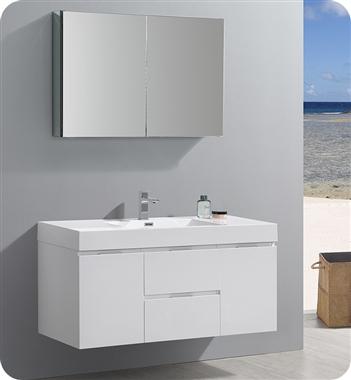 Fresca Valencia 48" Glossy White Wall Hung Modern Bathroom Vanity w/ Medicine Cabinet