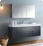 Fresca Valencia 60" Dark Slate Gray Wall Hung Modern Bathroom Vanity w/ Medicine Cabinet