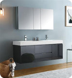 Fresca Valencia 60" Dark Slate Gray Wall Hung Double Sink Modern Bathroom Vanity w/ Medicine Cabinet