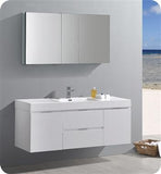Fresca Valencia 60" Glossy White Wall Hung Modern Bathroom Vanity w/ Medicine Cabinet