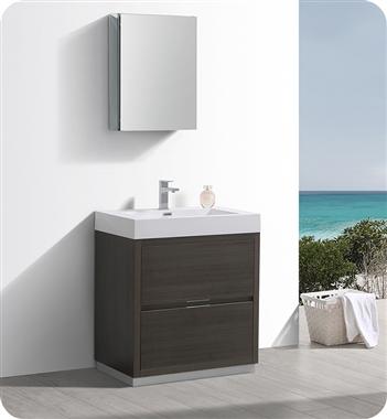Fresca Valencia 30" Gray Oak Free Standing Modern Bathroom Vanity w/ Medicine Cabinet