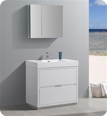 Fresca Valencia 36" Glossy White Free Standing Modern Bathroom Vanity w/ Medicine Cabinet