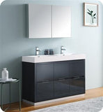 Fresca Valencia 48" Dark Slate Gray Free Standing Double Sink Modern Bathroom Vanity w/ Medicine Cabinet