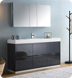 Fresca Valencia 60" Dark Slate Gray Free Standing Modern Bathroom Vanity w/ Medicine Cabinet