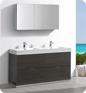 Fresca Valencia 60" Gray Oak Free Standing Double Sink Modern Bathroom Vanity w/ Medicine Cabinet