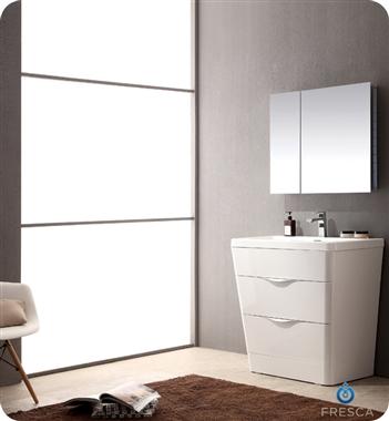 Fresca Milano 32" Glossy White Modern Bathroom Vanity w/ Medicine Cabinet