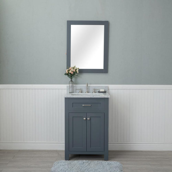 Norwalk 24 in. Single Bathroom Vanity in Gray with Carrera Marble Top and Mirror
