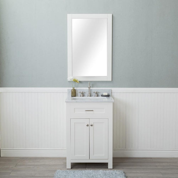 Norwalk 24 in. Single Bathroom Vanity in White with Carrera Marble Top and Mirror