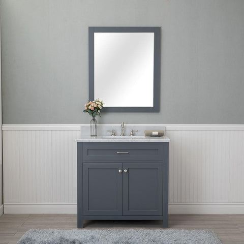 Norwalk 36 in. Single Bathroom Vanity in Gray with Carrera Marble Top and No Mirror