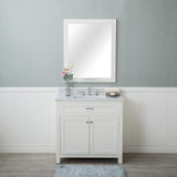 Norwalk 36 in. Single Bathroom Vanity in White with Carrera Marble Top and No Mirror