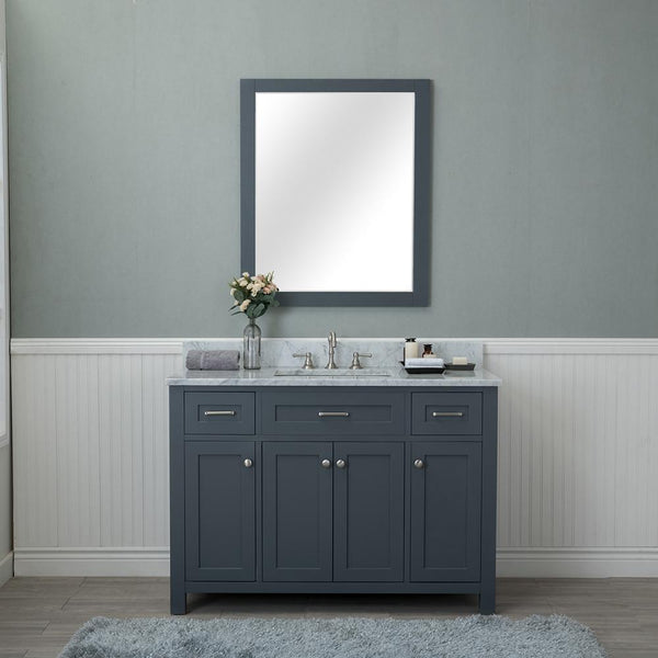 Norwalk 48 in. Single Bathroom Vanity in Gray with Carrera Marble Top and Mirror
