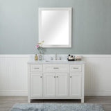Norwalk 48 in. Single Bathroom Vanity in White with Carrera Marble Top and Mirror