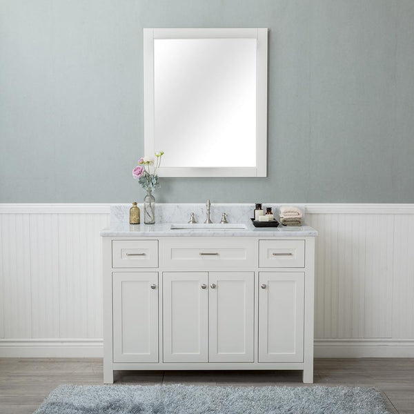 Norwalk 48 in. Single Bathroom Vanity in White with Carrera Marble Top and Mirror