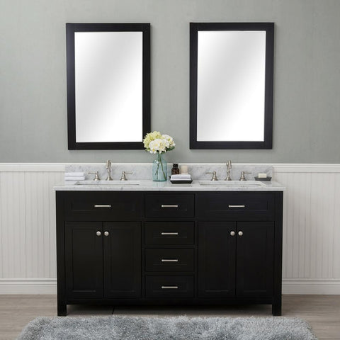 Norwalk 60 in. Double Bathroom Vanity in Espresso with Carrera Marble Top and No Mirror