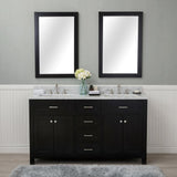 Norwalk 60 in. Double Bathroom Vanity in Espresso with Carrera Marble Top and Mirror