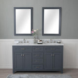 Norwalk 60 in. Double Bathroom Vanity in Gray with Carrera Marble Top and No Mirror