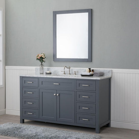 Norwalk 60 in. Single Bathroom Vanity in Gray with Carrera Marble Top and No Mirror