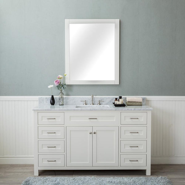 Norwalk 60 in. Single Bathroom Vanity in White with Carrera Marble Top and No Mirror