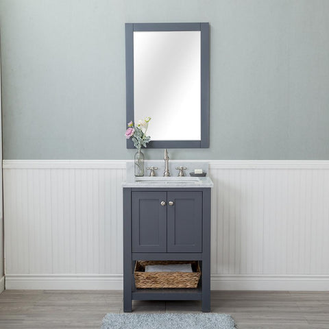 Wilmington 24 in. Single Bathroom Vanity in Gray with Carrera Marble Top and Mirror