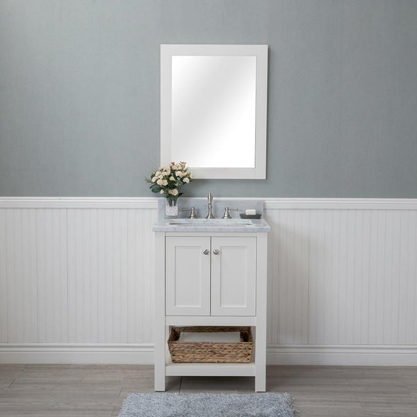 Wilmington 24 in. Single Bathroom Vanity in White with Carrera Marble Top and No Mirror