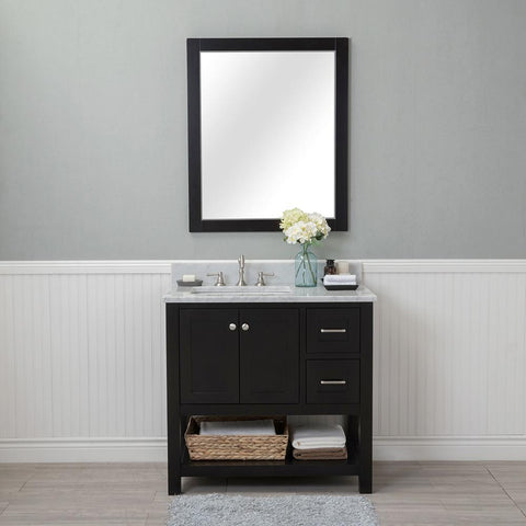 Wilmington 36 in. Single Bathroom Vanity in Espresso with Carrera Marble Top and Mirror