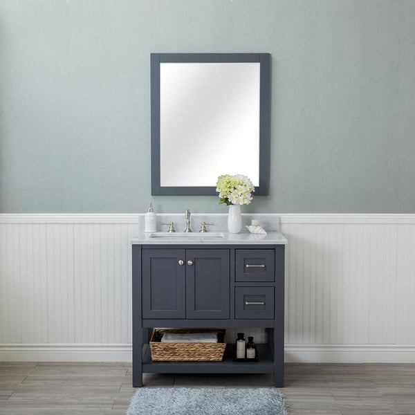 Wilmington 36 in. Single Bathroom Vanity in Gray with Carrera Marble Top and Mirror