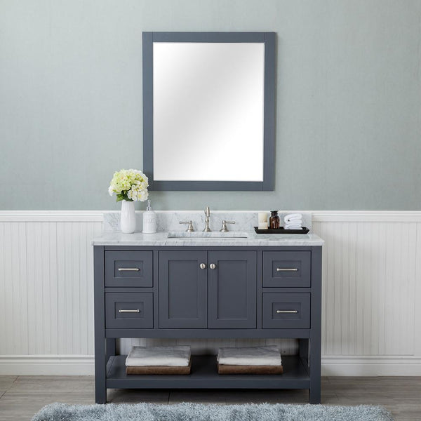 Wilmington 48 in. Single Bathroom Vanity in Gray with Carrera Marble Top and Mirror