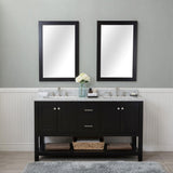 Wilmington 60 in. Double Bathroom Vanity in Espresso with Carrera Marble Top and No Mirror