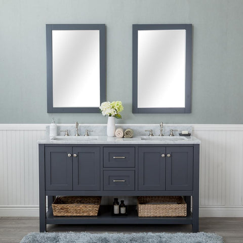 Wilmington 60 in. Double Bathroom Vanity in Gray with Carrera Marble Top and No Mirror