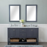 Wilmington 60 in. Double Bathroom Vanity in Gray with Carrera Marble Top and Mirror