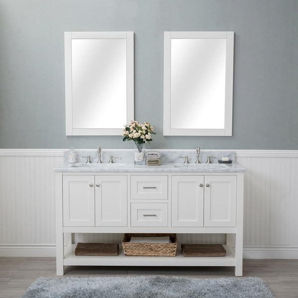 Wilmington 60 in. Double Bathroom Vanity in White with Carrera Marble Top and Mirror